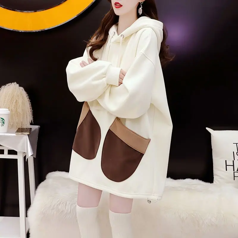 الخريف والشتاء المرأة هوديس بلوزات الدافئة الباردة الجمالية 2000s العرق قميص الأساسية كبيرة الحجم الإناث مقنعين سميكة