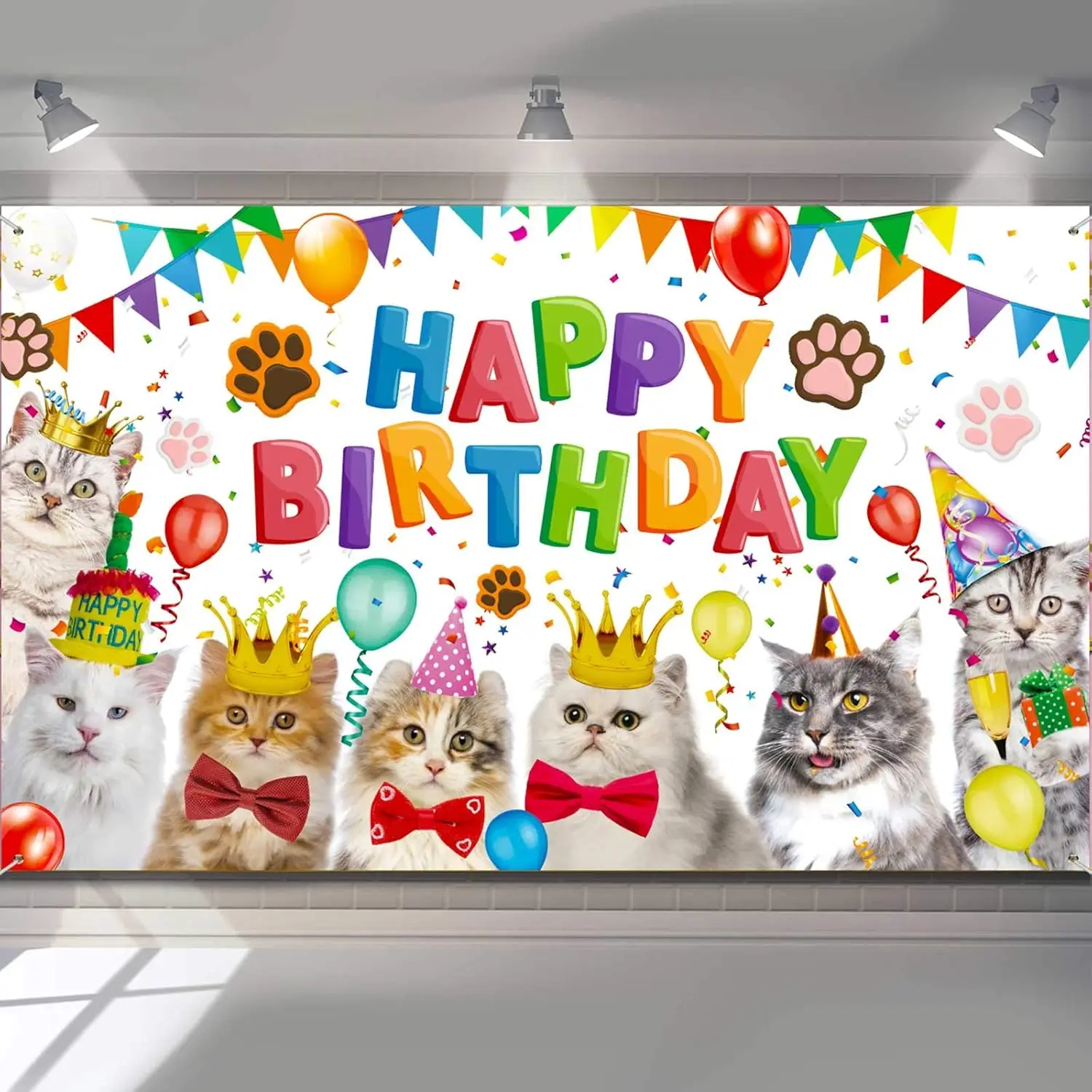 Katze Geburtstag Dekorationen alles Gute zum Geburtstag Hintergrund Kätzchen Katze Thema Party Foto Hintergrund Fotografie Hintergrund Haustier Pfote Geburtstag