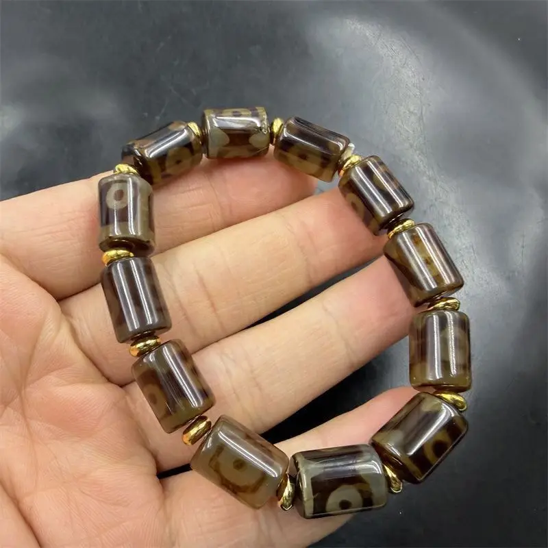 

Three-eye Dzi Bead Agate Tube Bead Bracelet, Old Agate Bracelet.