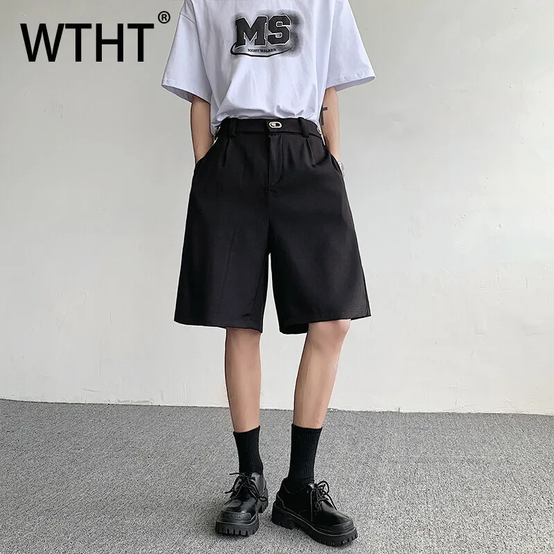 

WTHT модные мужские однотонные свободные прямые пиджаки, шорты, модные летние шорты с высокой талией, 2029, широкие короткие брюки, мужские 2A1068