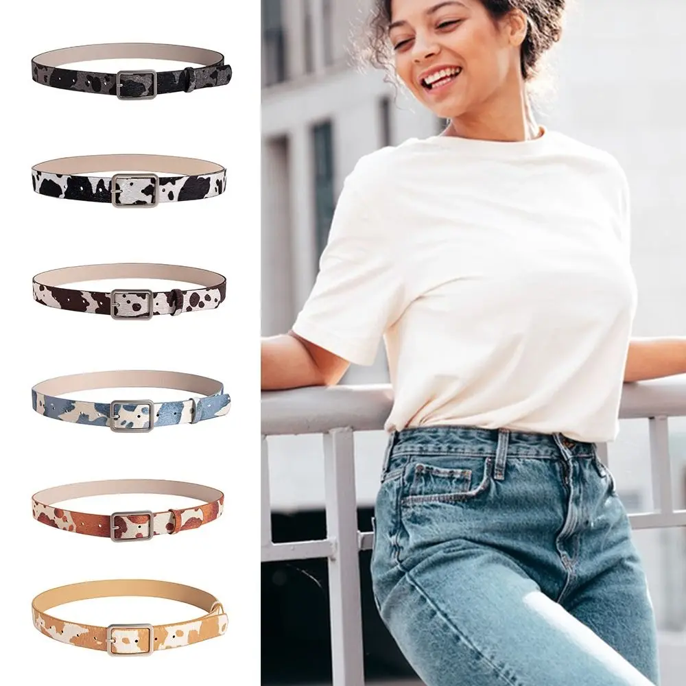 

Japanese Style Square Buckle Women Belt with Shine Rhinestone Leopard Punk Waistband PU Leather Leather Belt