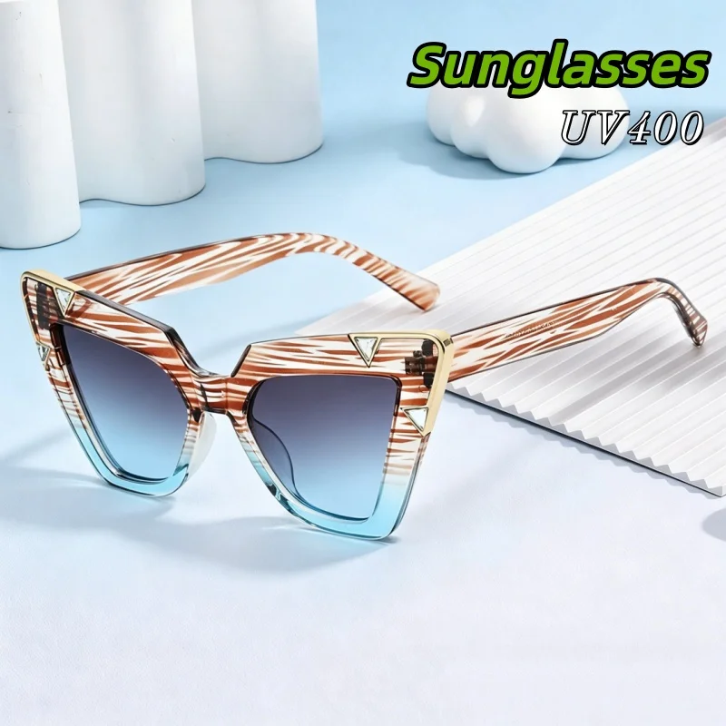 

Hip-hop Large Frame Cat-eye Sunglasses Women Personality Diamond-studded Fashion INS Style Beach Travel UV Resistant Glasses