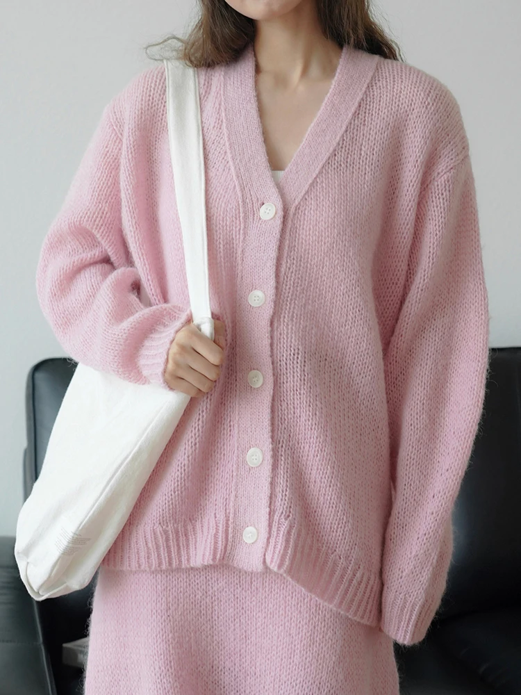 [EAM] Yellow Big Size Knitting Cardigan Sweater Loose Fit V-Neck Long Sleeve Women New Fashion Tide Spring Autumn 2024 1DH0240