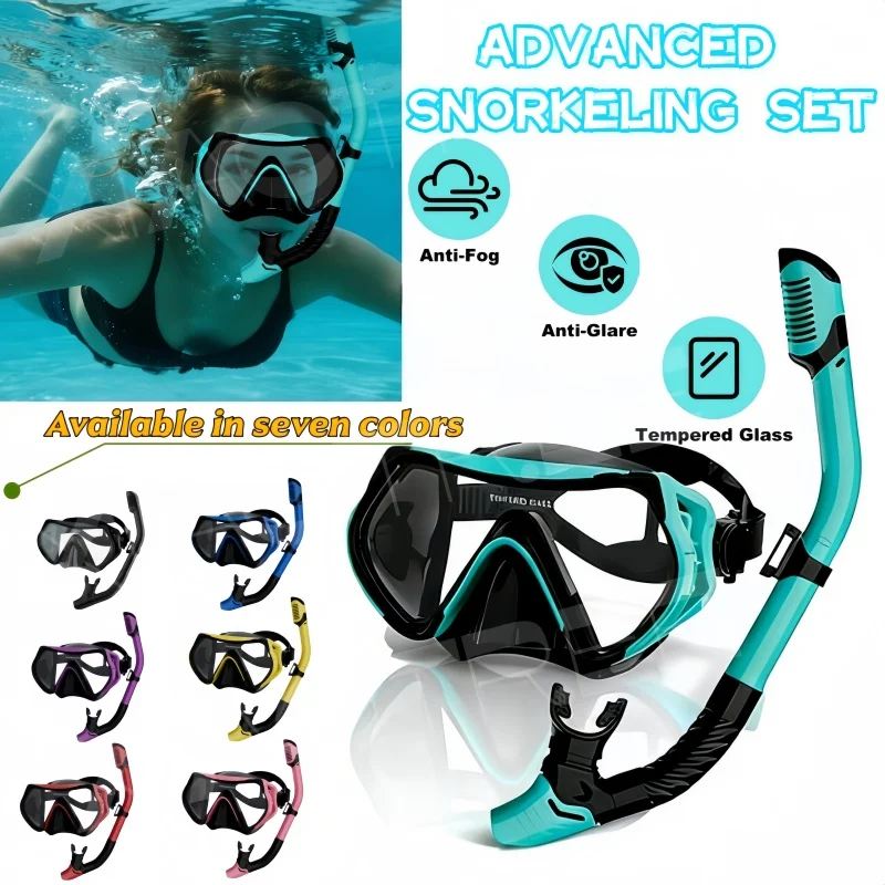 XIAOTREE Scuba Diving Mask Snorkel Set For Adults Tempered Glass Professional Panoramic Snorkeling Gear Swimming Training