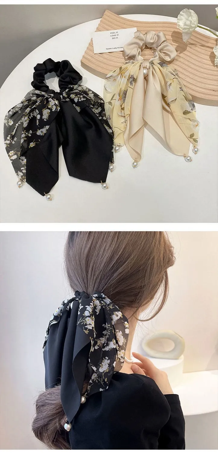 VANIKA Neue Frauen Bogen Haar RopeChiffon Blumen Druck Süße Elastische Haarband Pferdeschwanz Halter Gummi für Haar Krawatten Haar Zubehör – Detail 8