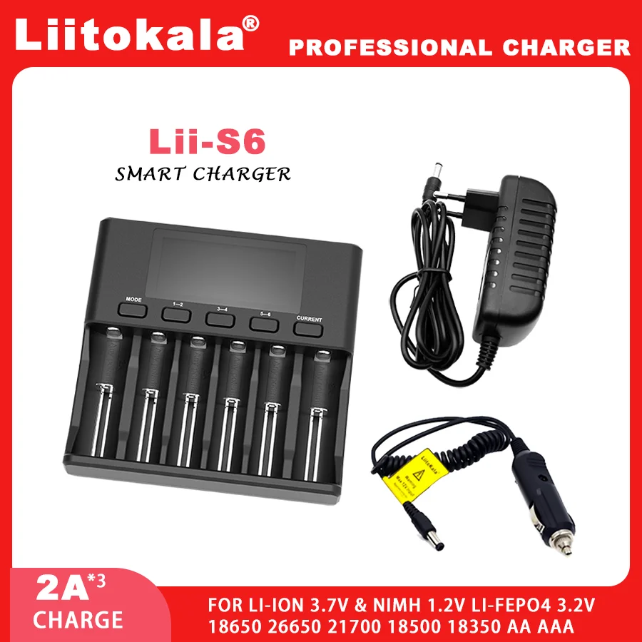 LiitoKala Lii-S12  Lii-S8 Lii-S6 18650  Battery Charger For 20700 26650 21700 14500 10440 16340 1.2V 3.7V 4.2V Lion Battery