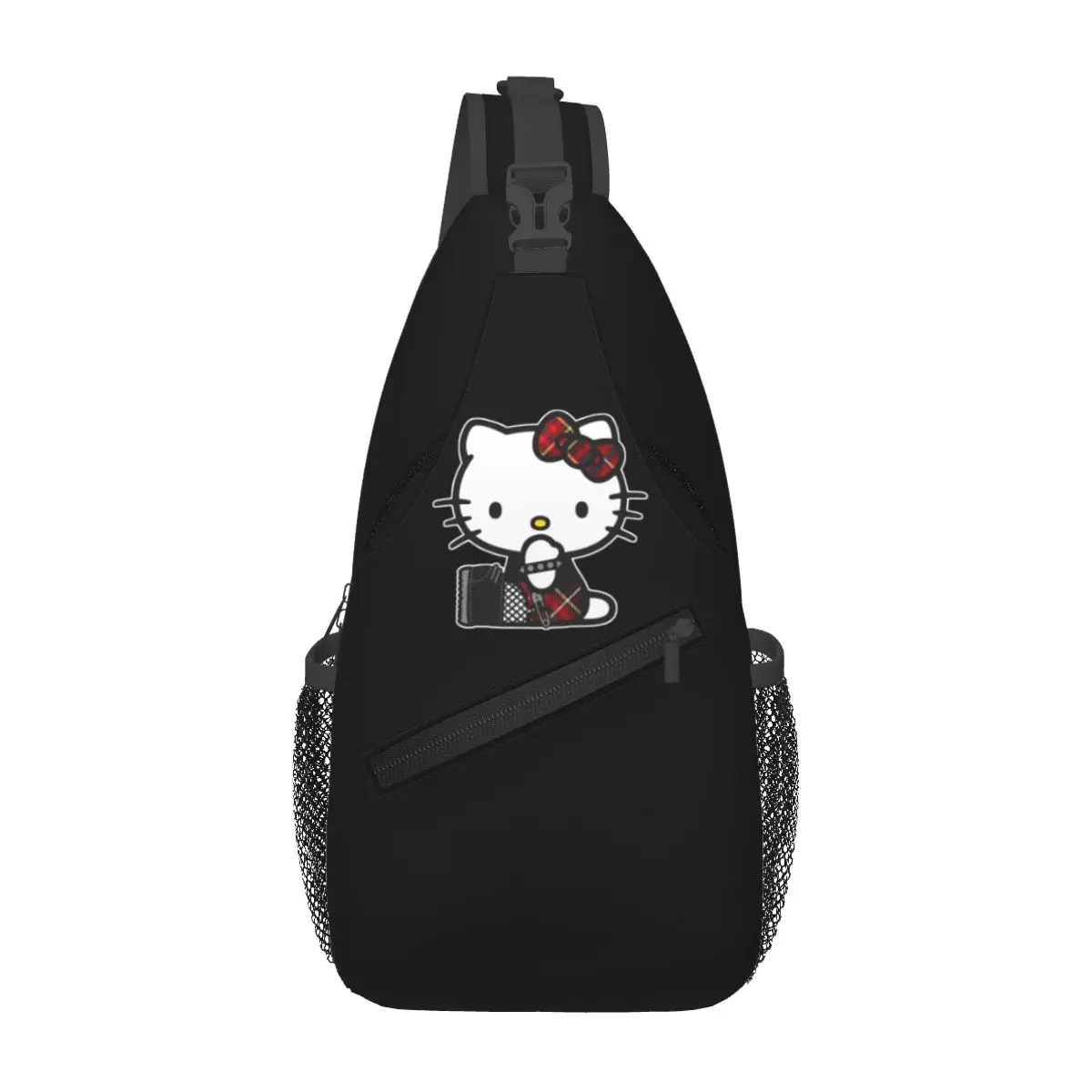 Hello Kitty-Punk gótico peito Sling sacos, mochila de ombro crossbody, mochila esportes ao ar livre, moda Bookbag