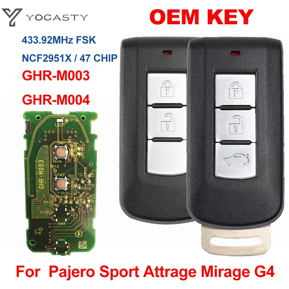 YOCASTY GHR-M004 M003 Smart Keyless Remote Key NCF2951X CHIP 433mhz For 2014 - 2019 Mitsubishi Pajero Sport L200 Dodge Attitude