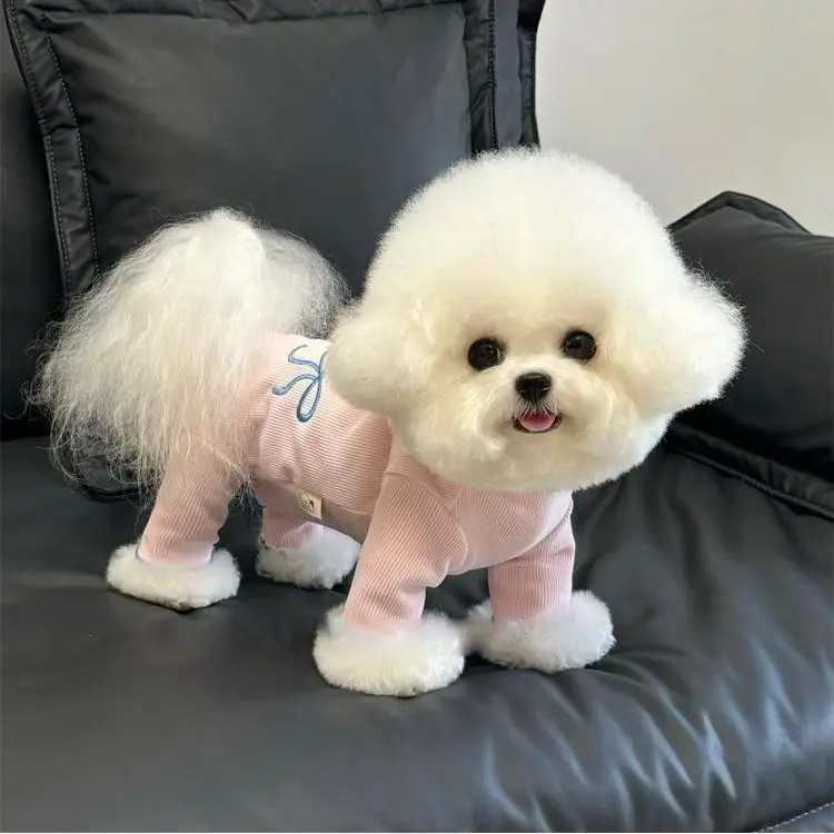 Pet Autumn Winter Velvet Embroidered Bow Four Legged Belly Wrap Teddy Belly Protection Home Clothing Pajamas Puppy Clothes