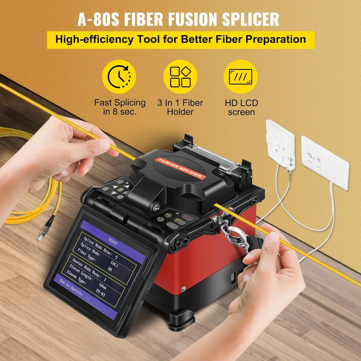 Fiber Fusion Splicer Fokus Otomatis A-80S FTTH Fiber Optic Fusion Splicer Kit 5 Inci Layar LCD Digital