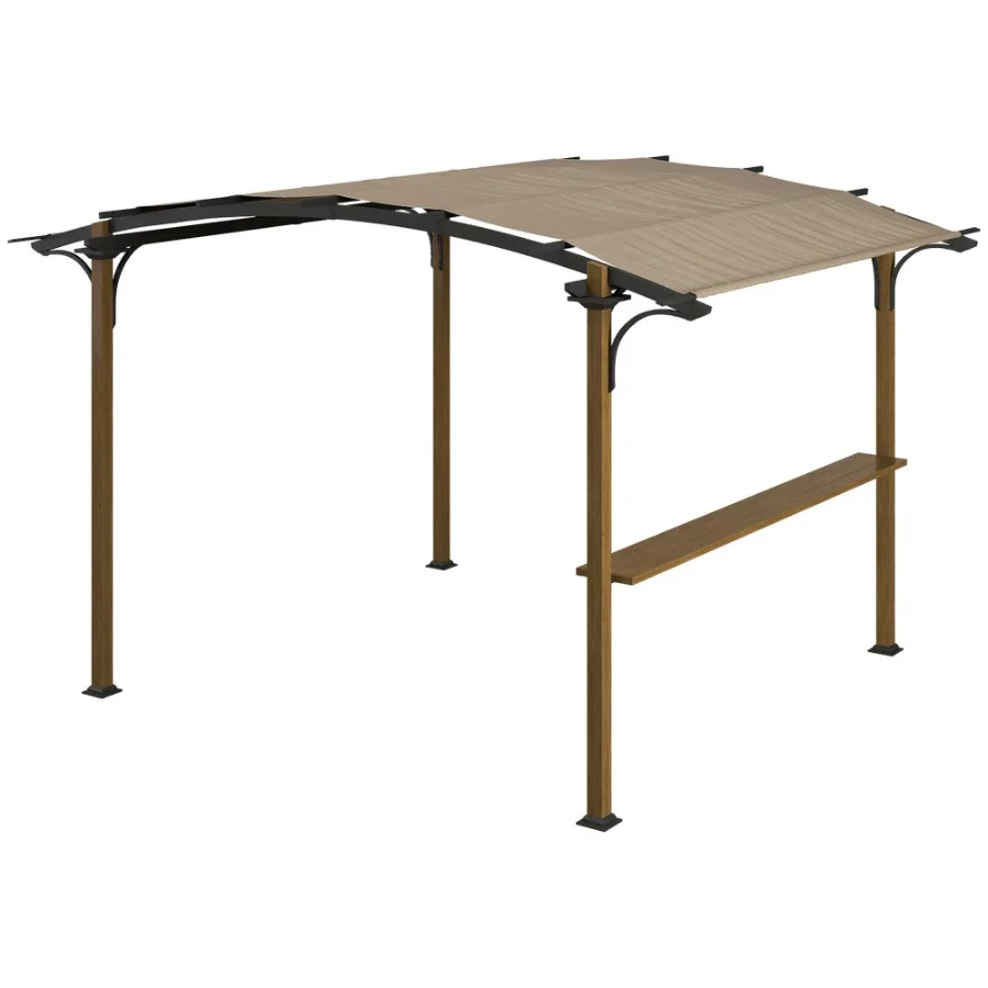 

12' x 10' Outdoor Pergola with Bar Counter Sun Shade Canopy Aluminum and Steel Frame for Backyard