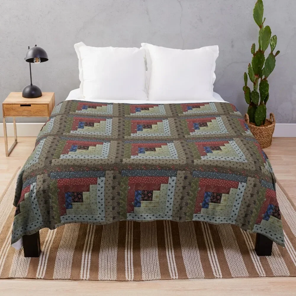 

Vintage Log Cabin Quilt Block Artwork Throw Blanket Loose Furry Blankets Sofas Of Decoration for sofa Blankets