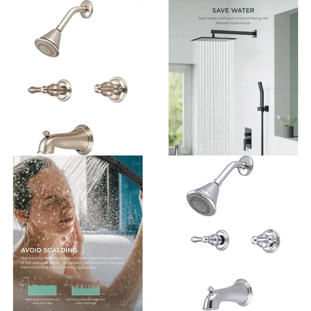 

Four Function Showerhead with Two Handle Tub & Shower Set in Brushed Nickel Finish, Premium Quality