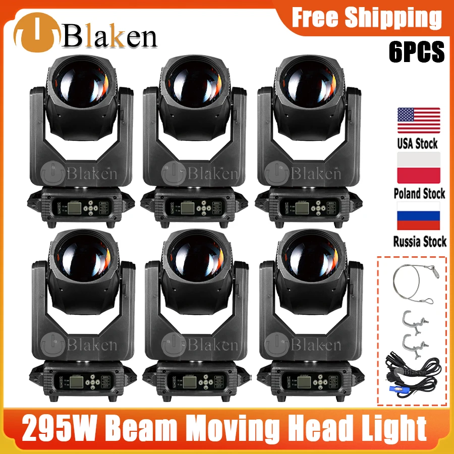 0 Belasting 6 Stuks Professioneel Licht 295W Beam Bewegende Hoofd Podium Licht High Definition Lens Voor Dj Party Concert Professionele Podium