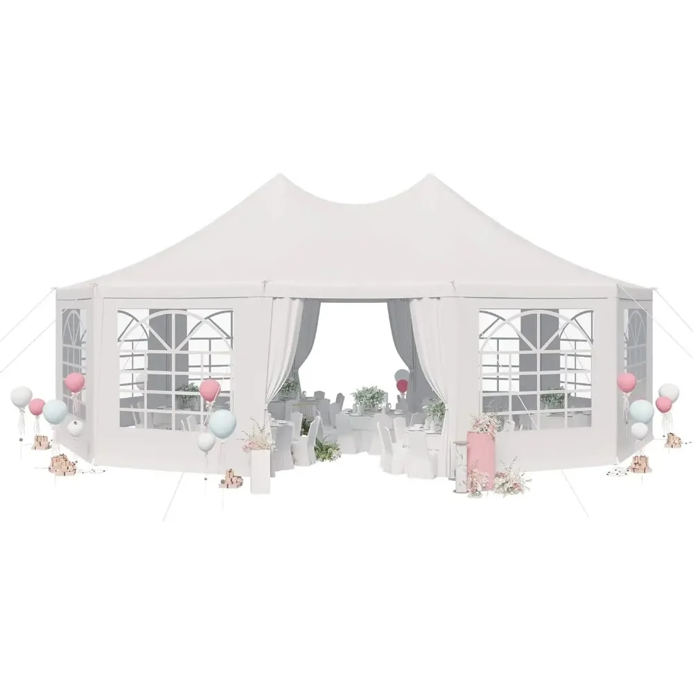 Party Tent, Wedding Tent, Decagonal Heavy Duty Canopy with Removable Sidewalls, Church Windows and Pull-Back Doors