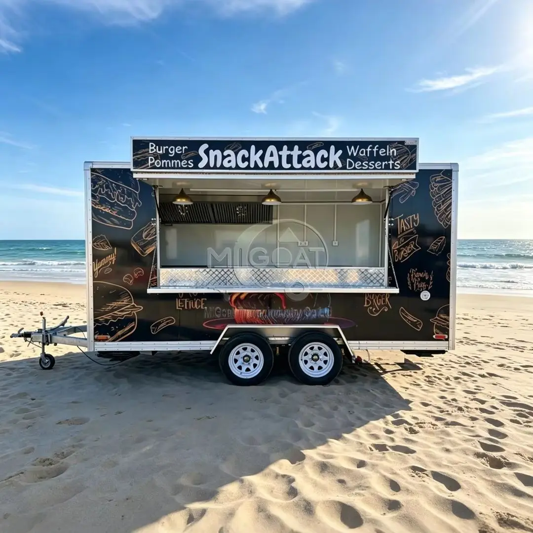 

Custom Black Food Trailer Burger Wrap Fully Equipped Mobile Kitchen Cart for Fast Food Business