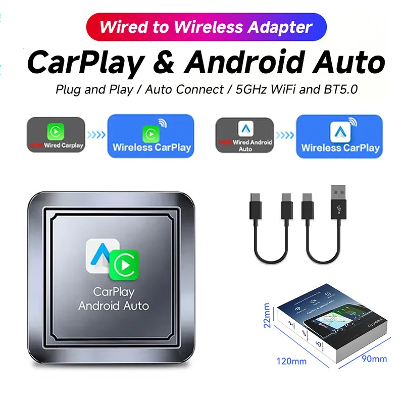 Car Wired To Wireless Carplay Android Two-In-One Mini Smart Conversion Box Suitable for Hyundai Kia Toyota Bmw Plug and Play