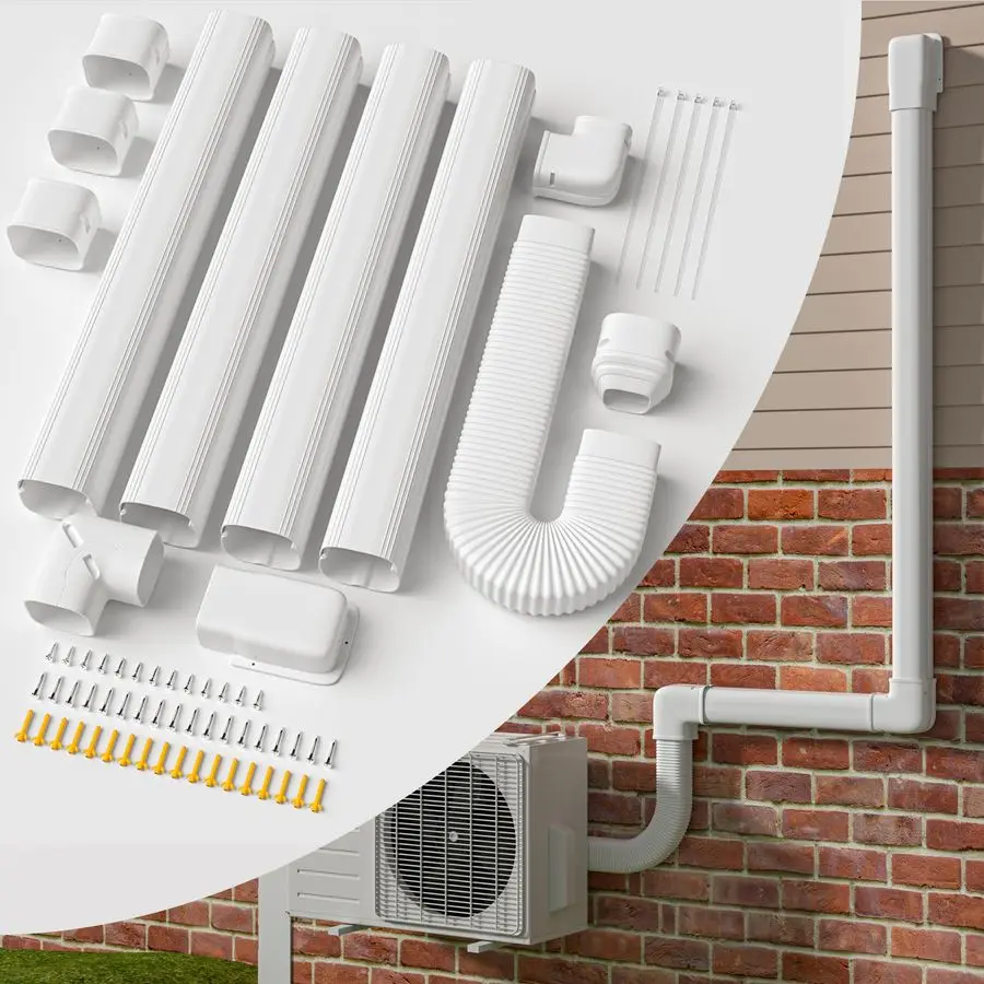 

16 Ft Mini Split Line Set Cover with Flexible Pipe, Upgrade PP HeatResistant amp Paintable, Central AC and Heat PumpsFull Set, N