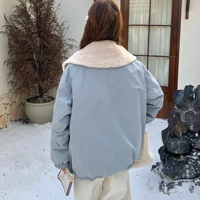 Short Women's Cotton-padded Jacket Winter Design in 2025 Artificial Lambswool Lapel Cotton-padded Clothes