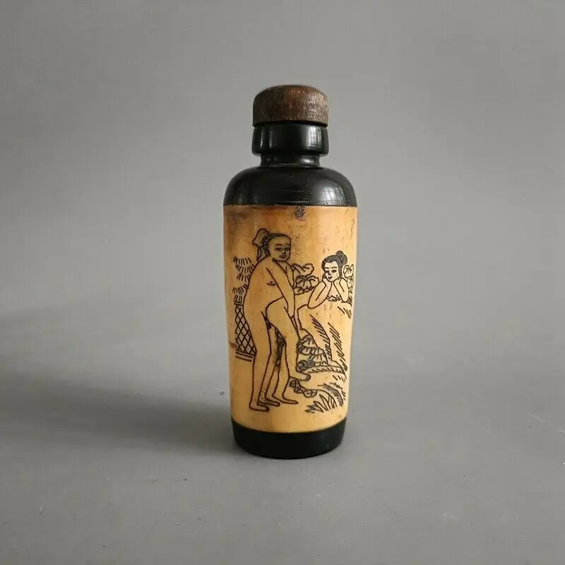 Exquisite Old Chinese Ox bull Hand Painted character snuff bottle