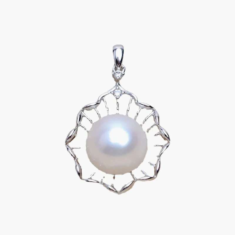 Elegant S925 Sterling Silver Flower Pearl Semi Mount Pendant Setting for 12-14mm Beads Women Jewelry Making Accessories JG5197