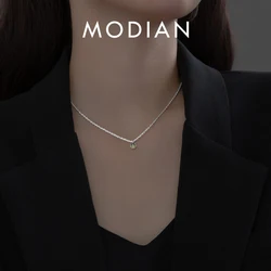 MODIAN Genuine 100% 925 Sterling Silver Sparkling Olive Green CZ Choker Necklace Pendant Chain For Women Wedding Fine Jewelry