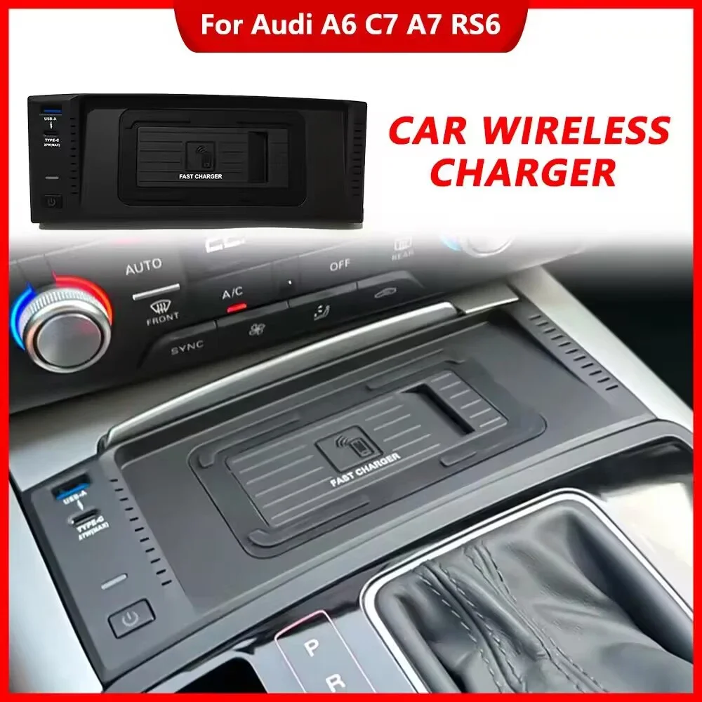 Car Wireless Charger For Audi A6 C7 RS6 A7 2014-2020 Fast charging pad fast charge phone holder interior tuning Accessories