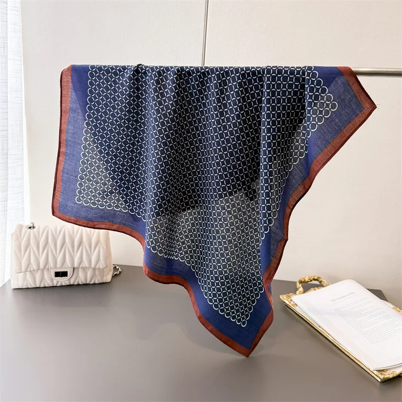 Luxury Square Scarf For Women Soft Neck Scarf Shawl Warp Elegant Neckerchief Bandanas Geometric Circle Print Hijab