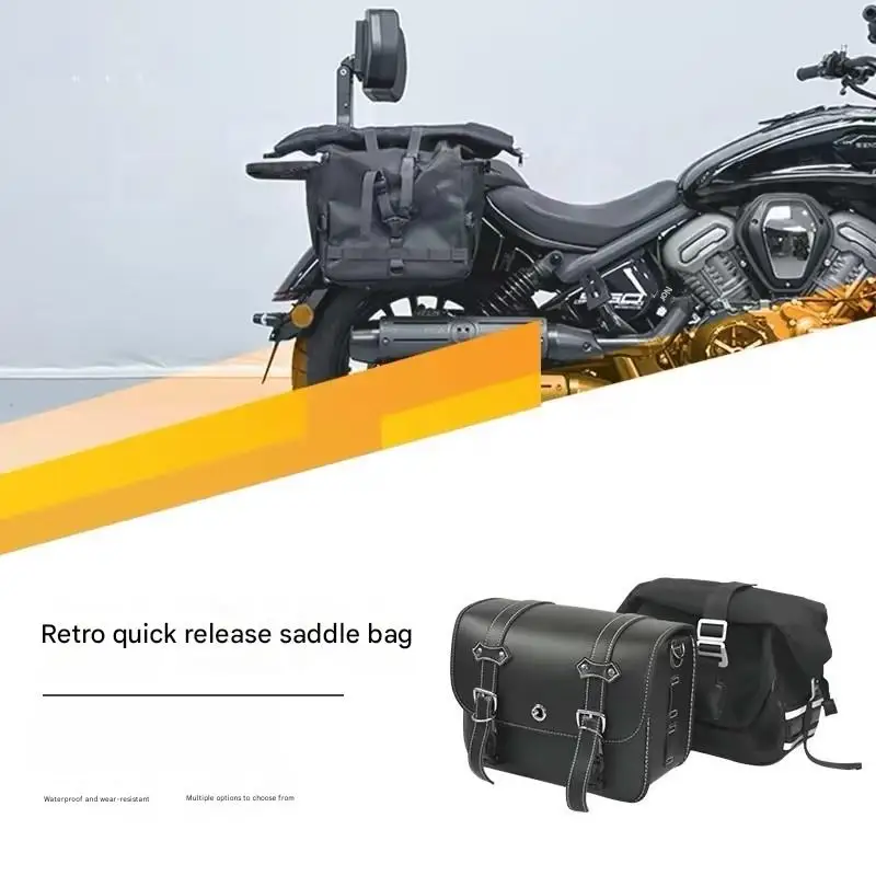 Motorcycle Vintage Leather Canvas Side Saddle Bag Waterproof Large Capacity For BENDA Dark Flag 950