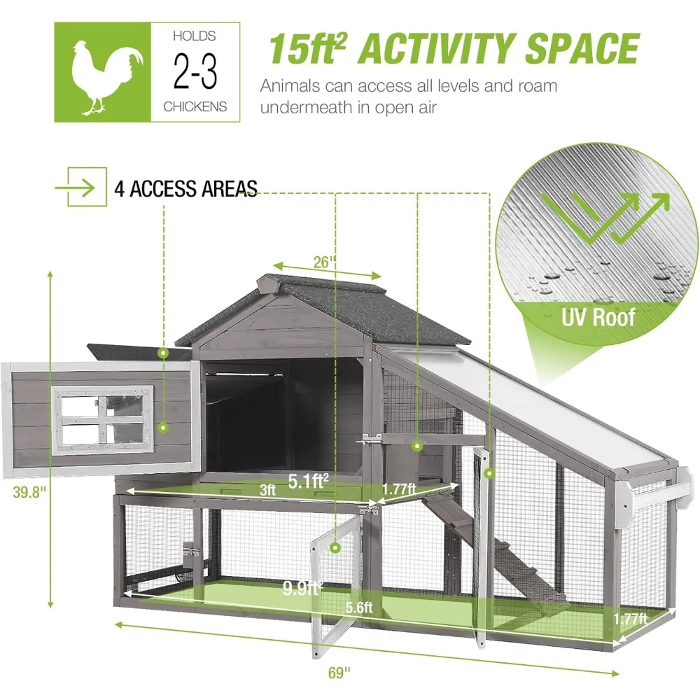 移動式鶏小屋（車輪付き、拡張可能、鶏トラクター）、屋外鶏小屋（2～4羽用）、67.3リットル