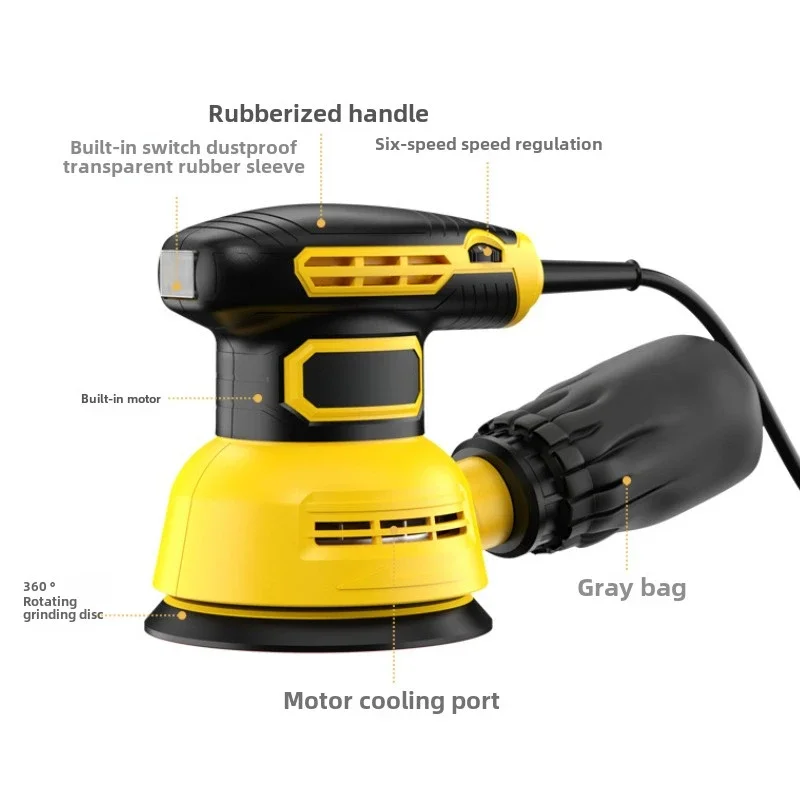 125mm 6-biegowa szlifierka samochodowa polerka polerowanie metalu szlifowanie szlifierka do drewna elektryczna mocna szlifierka do zbierania pyłu wtyczka EU