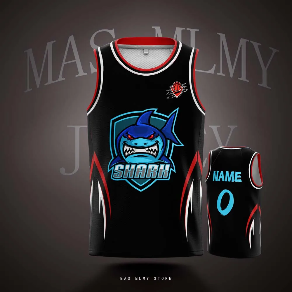 

Баскетбольные майки Shark на заказ — сетчатые рубашки с персонализированным именем и номером с цифровым принтом для детей, молодежи, взрослых, мужчин и женщин