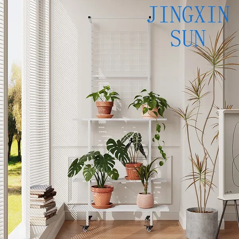 Outdoor balcony wrought iron flower stand Floor-to-ceiling multi-layer dill flower stand Indoor wheeled movable household rack
