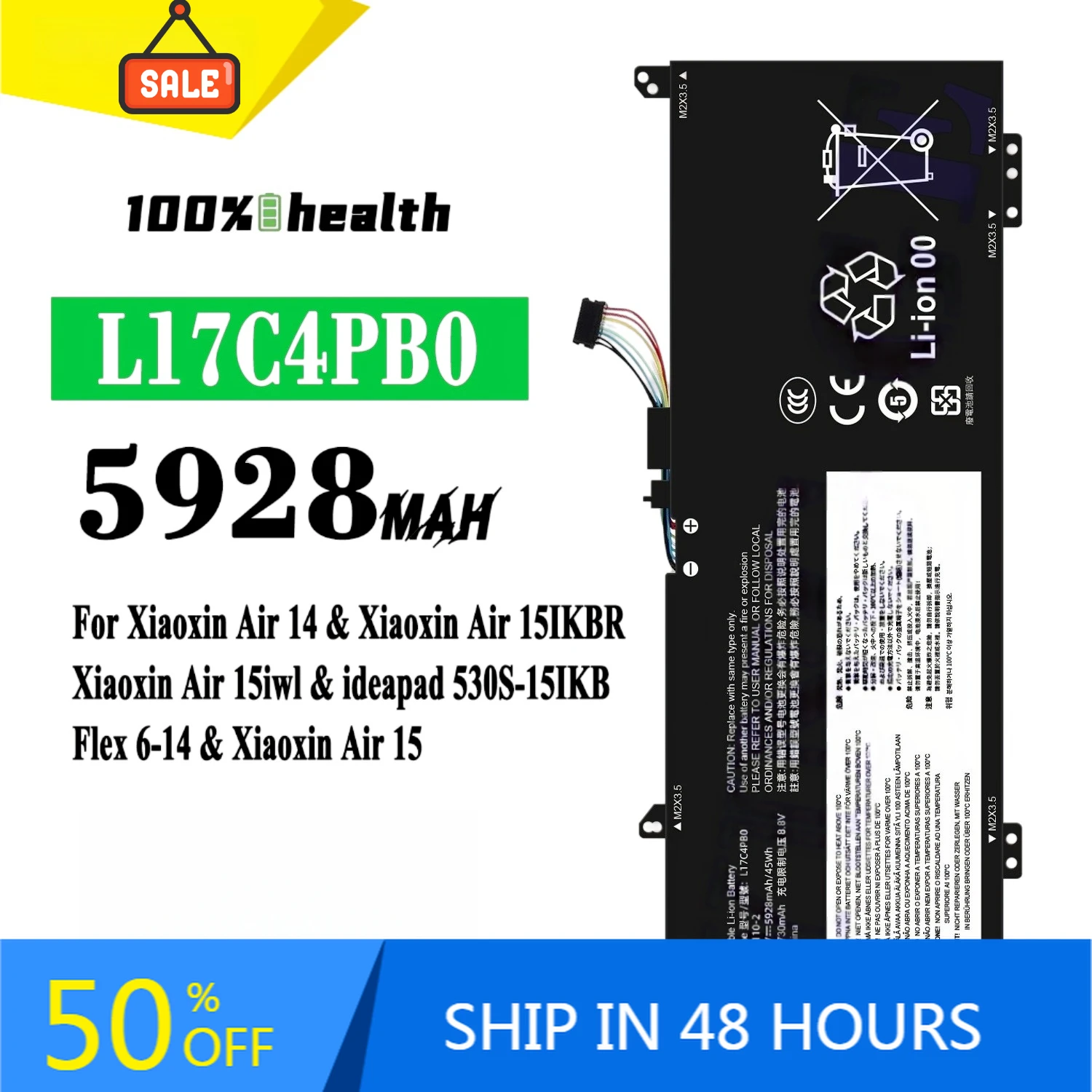 

L17C4PB0 L17M4PB0 5928mAh Laptop Battery for Lenovo Xiaoxin Air 14 15 530S-15IKB Lithium Rechargeable Battery