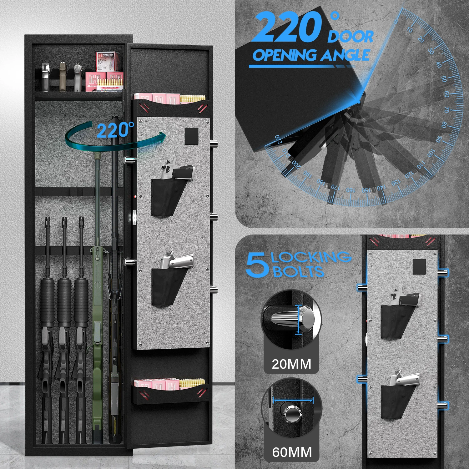 5-6 Biometric Gun Safe, Quick Access Gun Cabinets with LED Light, Gun Safe with Adjustable Gun Rack and Removable Shelf