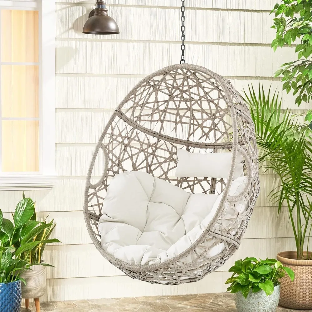 Egg Chair, Hanging Swing Chair, Outdoor Patio Wicker Tear Drop Egg Chair with Cushion