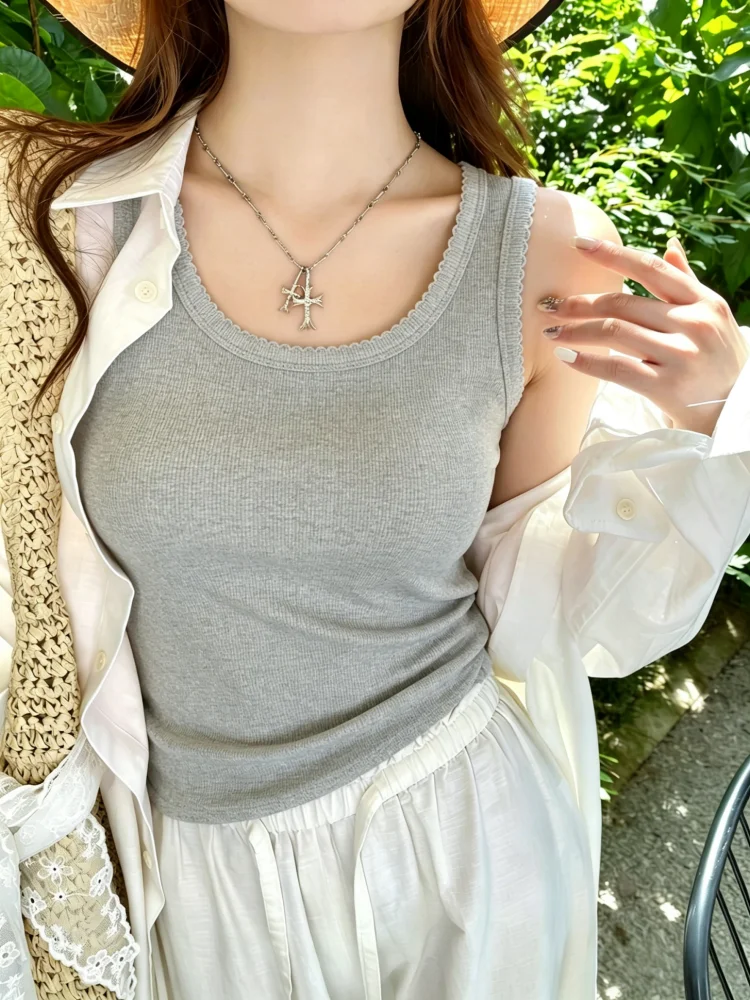 Summer New Women's Slim Fit Tank Top 95 Cotton Sleeveless Inner Wear Outerwear Base Shirt Large Size plus Size MM