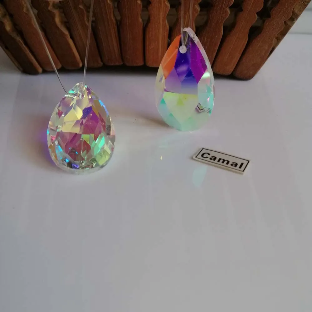 Camal 10Pcs 28mm AB Color Mesh Shape Crystal Pendant Prism Hanging Bead For Chandelier Lighting Lamp Jewellery Wedding Part DIY