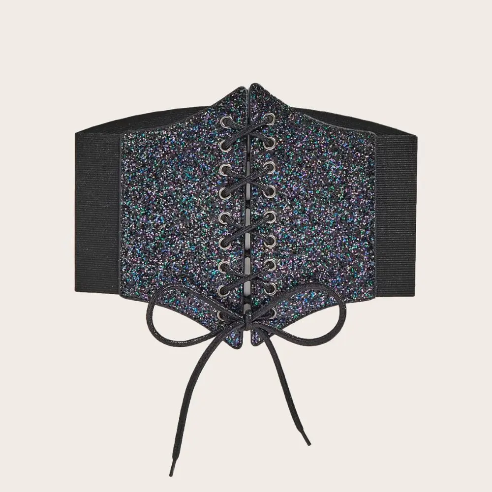 Ceinture de luxe élastique dorée en cuir PU brillant, imprimé léopard, paillettes, taille haute, Corset scintillant, robe