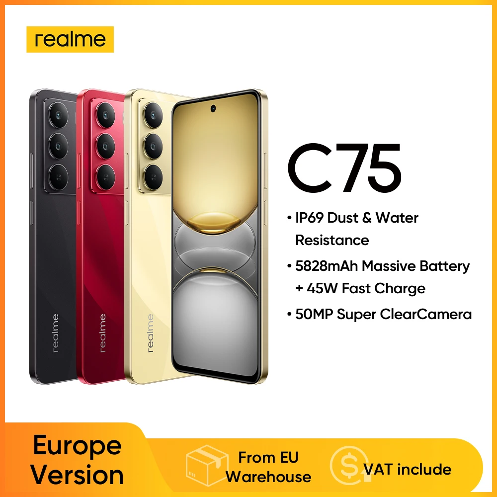 realme C75 4G European Version Smartphone Écran FHD 90 Hz de 6,72 po,Puissant chipset processeur Helio G92 Max,Batterie puissante de 5 828 mAh