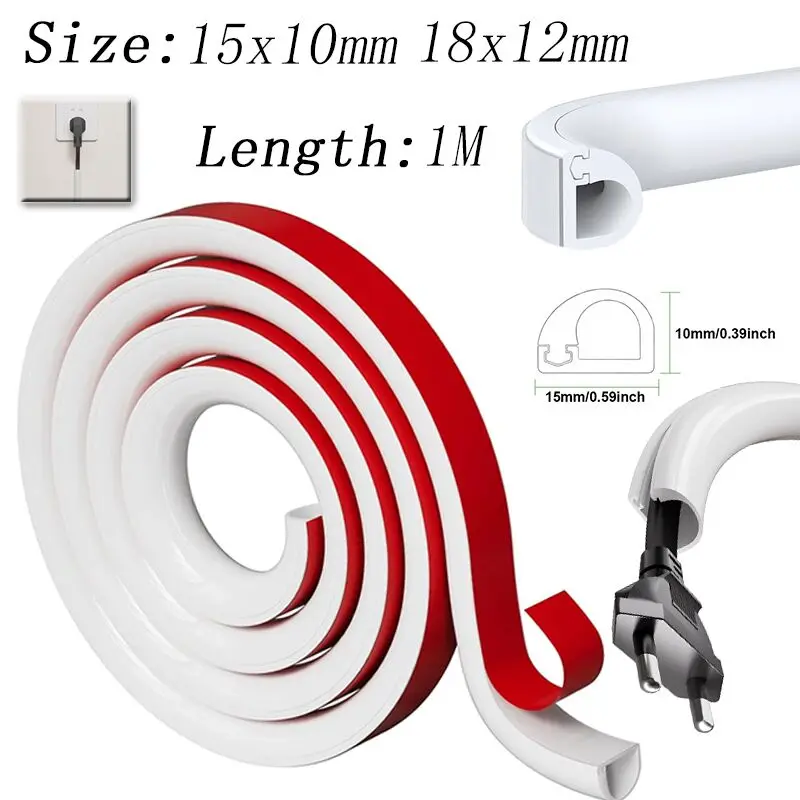 

1M Flexible Cable Raceway, Self-Adhesive PVC Wire Cover Sheath for Hiding Cords on Floors, Home Office Desk TV Cable Management