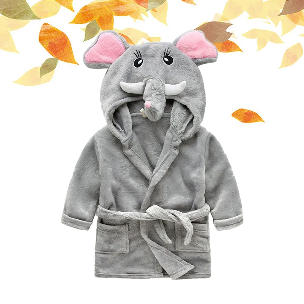 

Kids Cartoon Elephant Hooded Bathrobe Soft Warm Animal Pattern Fleece Robe Pajamas Sleepwear Nightgown Robe