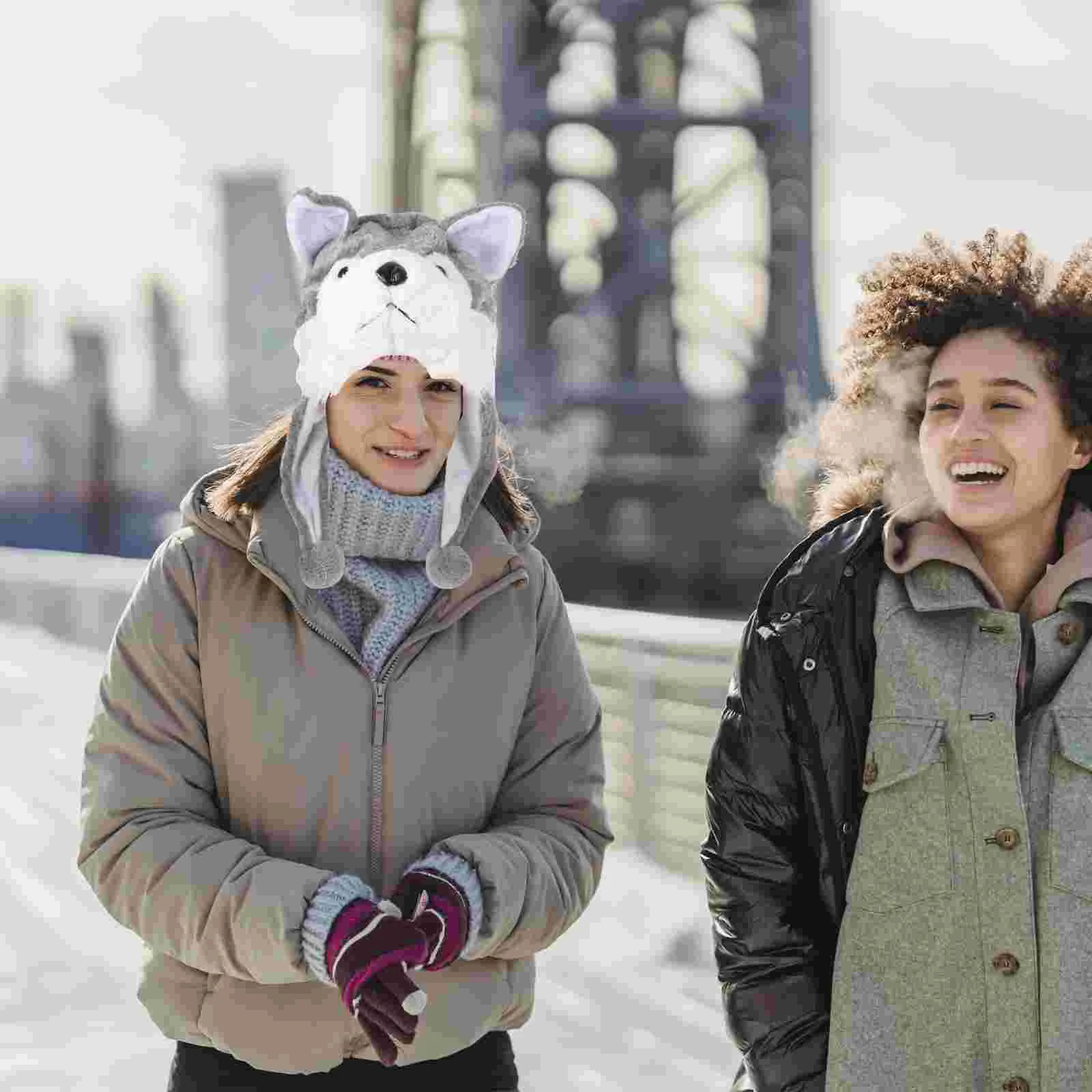 Warm Ear Protection Hat Winter with Flaps Cute Raccoon Trapper Women's Outside Plush Outdoor Hood Child