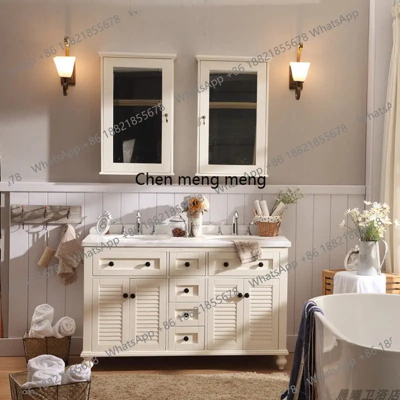 

French retro style bathroom cabinet rock slab seamless ceramic basin washstand floor basin cabinet