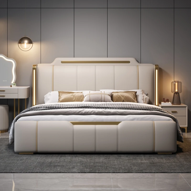 

Modern Headboard Queen Sized Bed Luxury Upholstered Fancy Metal Leg Beds Storage Cabinets Camas De Dormitorio Furnitures