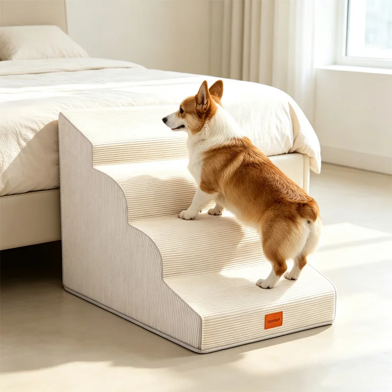 Pet Steps for Small Medium Dogs, 3/4/5 Tier Dog Stairs for High Bed Couch Chair, High Density Foam Ramp for Puppies & Senior Dogs, Detachable Waterproof Washable Cover, 80 lbs
