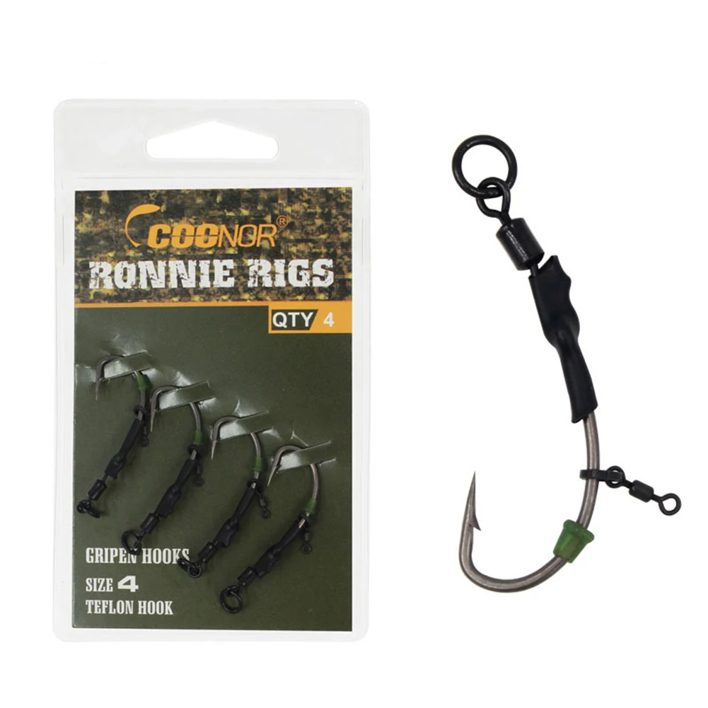 4pcs Ronnie Fishing Group Sub-line Fish Hooks European Carp Fishing Float Bait Type Ronnie Rig Hook Carp Fishing Accessories