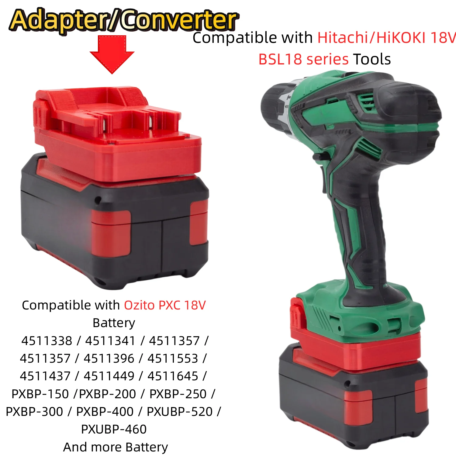 Battery Adapter/Converter for Ozito PXC 18V Li-ion Battery TO Hitachi/HiKOKI 18V  BSL18 Series Drill Impact Wrench(Only Adapter)