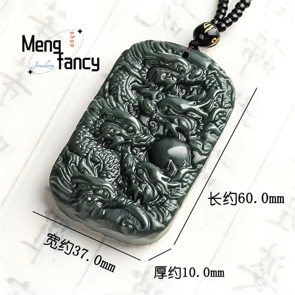 المواد الطبيعية القديمة Hetian الأخضر اليشم الهيجمونيك زودياك تسعة التنين حماية الرب قلادة رائعة موضة غرامة مجوهرات #3