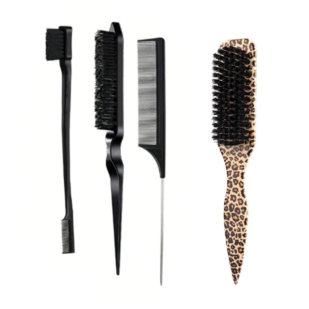 Boar Bristle Slick Back Hair Brush for Sleek Ponytail Bun & Smoothing Baby Hairs, Flyaways, Edge Control - Backcombing & Teasing